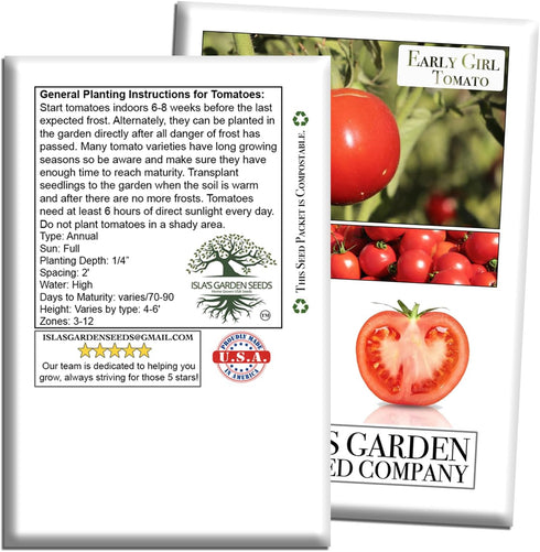 25+ Packet, 90% Early Girl Tomato Seeds for Planting, Seeds Per (Isla's Garden Seeds), Non GMO Seeds, Botanical Name: