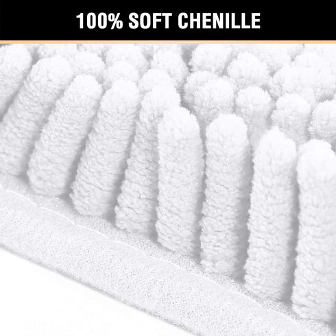 H.VERSAILTEX Pure White Bath Mat, Non Slip Chenille Rug 17" x 24" for Bathroom