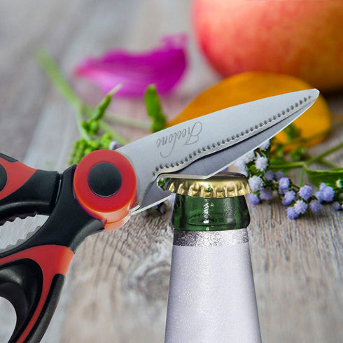 Acelone Premium Kitchen Shears, Heavy Duty Ultra Sharp Stainless Steel Multi-function Scissors (Red Black)