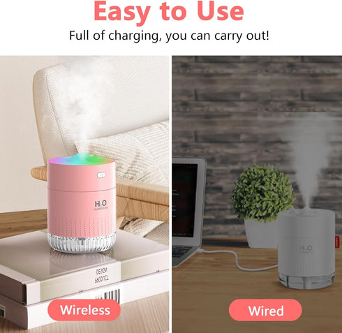 2 Portable Small Humidifiers for Bedroom Baby, Rechargeable Mini Cool Mist Plant Humidifier for Plants, Quiet Desktop