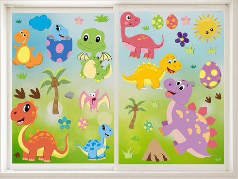 CCINEE 85 PCS Dinosaur Window Cling Decals for Kids, Assorted Cute Dinosaur Stickers