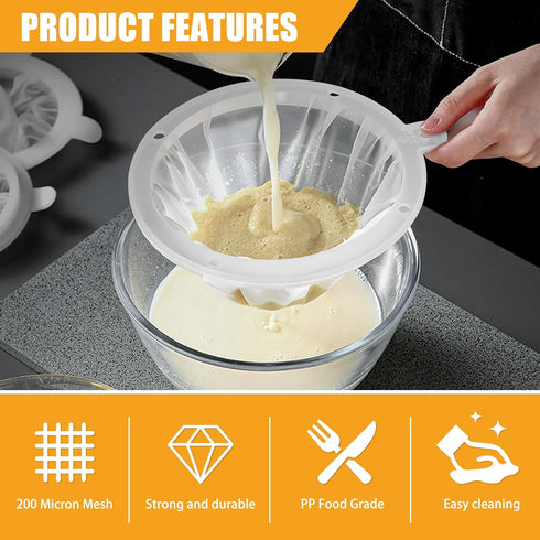 200 Mesh Filter, 75 Micron Strainer for Cooking Oil, Milk, Juice, Wine, Cheese, and Grease
