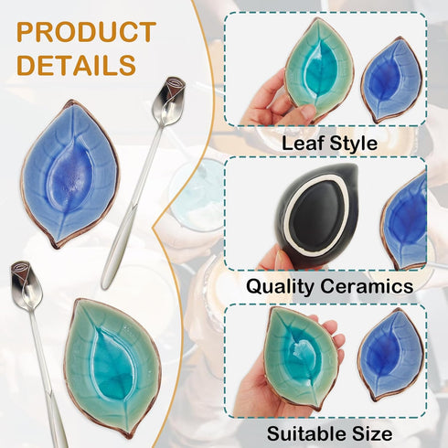 2 Pack Set, Counter, Coffee Spoon and Leaf Rest Ice Cracks Leaf Ladle Holder, Tea Spoon Rest for Kitchen Dining Table