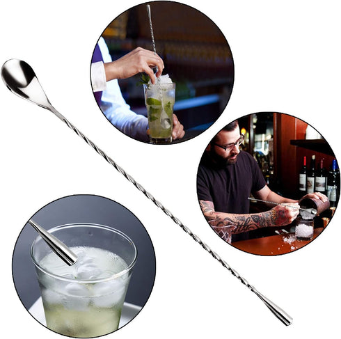 2-Pack 12 Inches Stainless Steel Bartender Mixing Spoon Cocktail Stirrers with Long Handle
