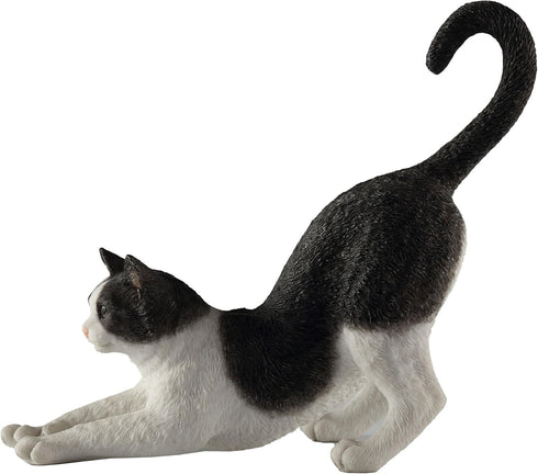 Veronese Design Hand Painted Figurine, 4 7/8 Inch Black and White Cat Stretching