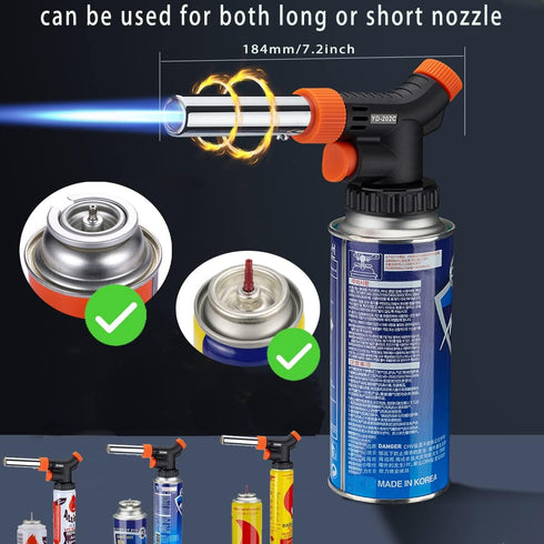Butane Torch Kitchen Blow Lighter, Culinary Torches with Adjustable Flame for Creme Brulee, BBQ, Baking