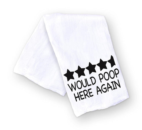 Handmade Funny Bathroom Towel - 100% Cotton, 28x28 Inch, Perfect for Hostess Gift (Would Poop Here Again)