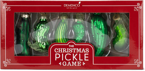 DEMDACO Pickle Festive Green Glass Christmas Decorative Hanging Ornaments - 4 x 2 Game