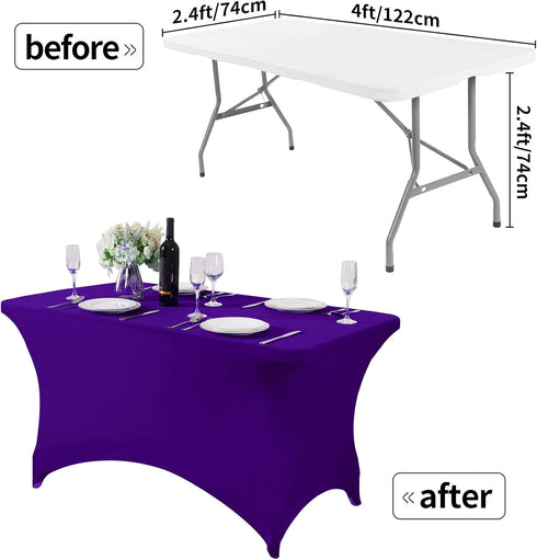 Spandex Table Cover for 4FT Table, Universal Fitted Stretch Tablecloth for Party, Banquet, Wedding (Purple)