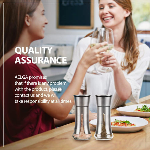 Aelga Salt and Pepper Shakers Set - Adjustable Pour Holes for Himalayan, Kosher, Sea Salts