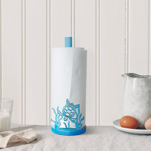 Remerry Turtle Paper Towel Holder Blue Room Decor Wooden Sea Turtle Seaweed Paper Towel Roll Holder Gift Underwater