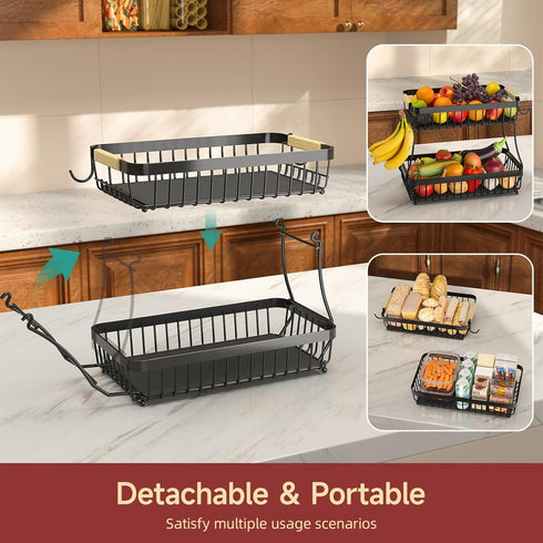 2 Counter 2 2026 Sevenblue Tier Large Fruit Basket for Kitchen with Mobile Banana Hangers, Pro Detachable Metal Fruit