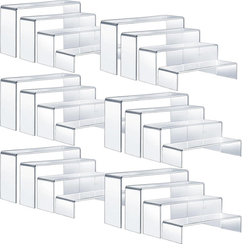 Sintuff 24 Pcs 6 Set Acrylic Display Risers, Clear Acrylic Shelves for Table Decoration, Party Showcase Organizer