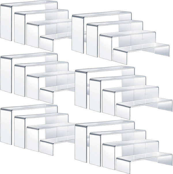 Sintuff 24 Pcs 6 Set Acrylic Display Risers, Clear Acrylic Shelves for Table Decoration, Party Showcase Organizer
