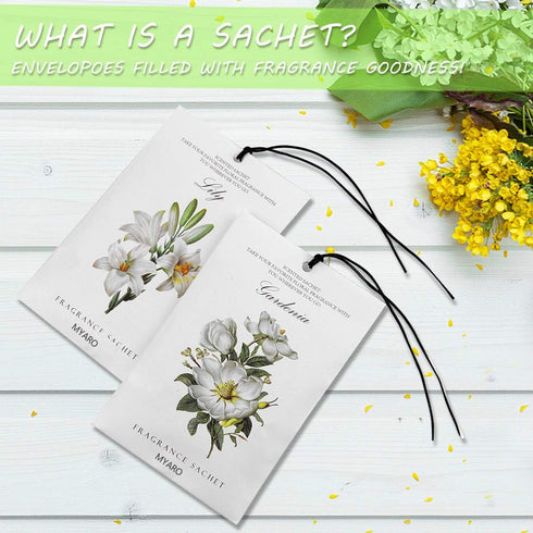 MYARO 12 Packs Gardenia Scented Sachets for Drawer and Closet, Long-Lasting Home Fragrance Sachet