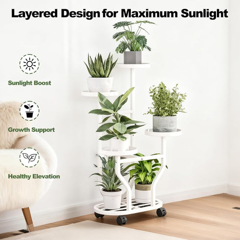 4 Plant Stand Indoor Outdoor Tier Flower Holder with Wheels Metal Plant Shelf Corner Display Rack Multi Plants Sheleves
