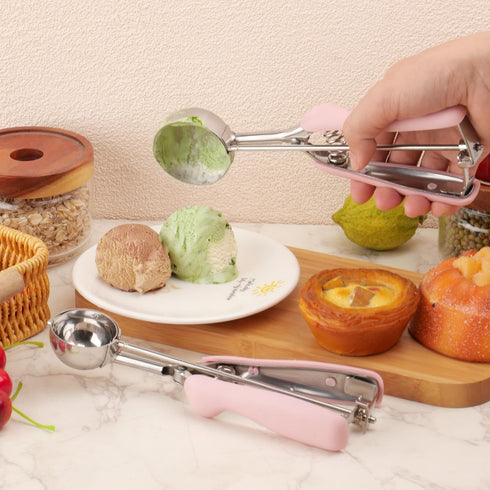 JETONN Set 2, 18/8 Set Cookie Scoops for Baking of Pink Handle Stainless Steel Ice Cream Scoop with Ergonomic Soft