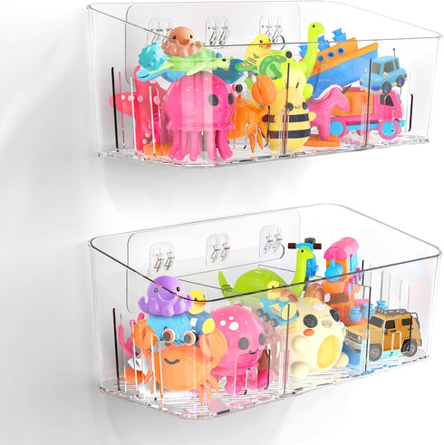 Lysam Bath Toy Storage 2 Packs, Large Bath Toy Holder with 3 Compartment,