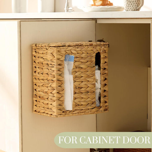Countertop, 2 YANGQIHOME Trash Bag Dispenser with Lid, Water Hyacinth Plastic Bag Holder & Grocery Bag Holder