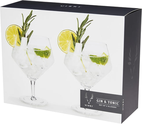 Viski Raye Angled Stemmed Gin and Tonic Glasses, Set of 2, Premium Crystal Clear Cocktail Gin Glasses for Gin Lovers