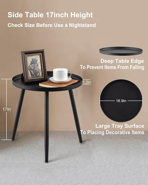 3 AOJEZOR Side Table: End Table for Indoor Use - Small Side Tables for Small Spaces All Matte Black with Legged