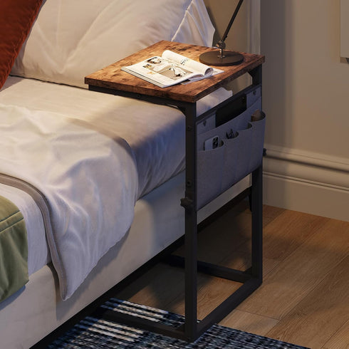 BF77SF01 HOOBRO C Shaped End Table, Adjustable Height Side Table for Sofa, Couch Side Table for Small Spaces, Slide