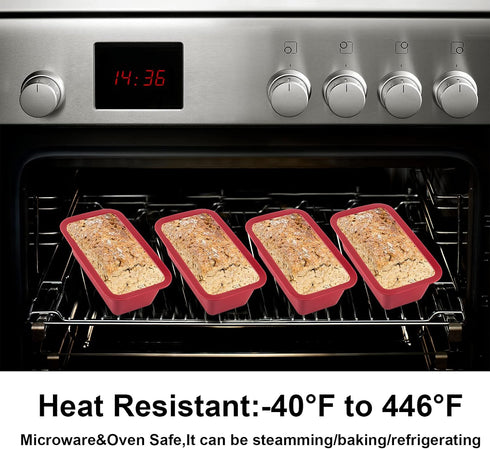Silicone Mini Loaf Pan Set of 4 - Non-Stick Easy Release Baking Mold for Bread, Brownies, Cake, BPA Free