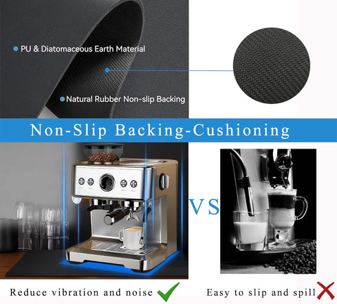 Coffee Mat for Countertops, Absorbent Rubber Mat for Coffee Bar, Fits Under Espresso Machine (Black, 16"x24")