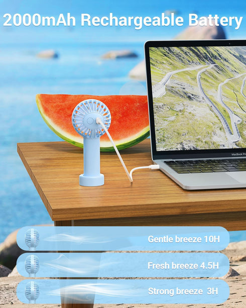 SWEETFULL Mini Portable Fan Powerful Handheld Fan Rechargeable,3 Speeds Personal Small Hand Fan for Travel Makeup Eyelash Fan for Stylish Kids Girls Women USB Cute Design Light Blue by SWEETFULL