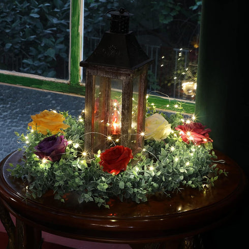 2 Packs 12Ft Dolicer Eucalyptus Garland with LED Lights String, Faux Eucalyptus Greenery Garland, Artificial Hanging