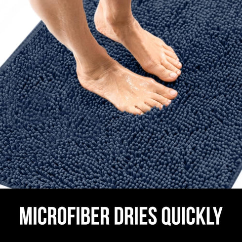 Gorilla Grip Plush Absorbent Shaggy Chenille Bath Rug Mat - Machine Washable, Navy, 22.5x19.5