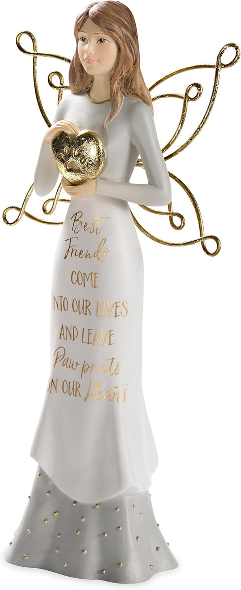Pavilion 7.5 Inch White & Gold Figurine, Best Friends Come Into Our Lives and Leave Paw Prints On Our Hearts in Memory