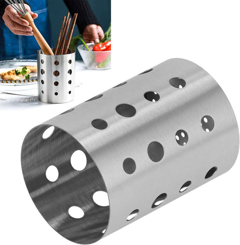 Stainless Steel Kitchen Utensil Holder, Tableware Organizer with Bottom Drain Hole for Home Storage