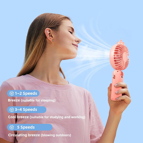 Handheld Fan Portable Misting Fan, Rechargeable Personal Mister with 5 Speeds, 3000mAh Battery, Pink