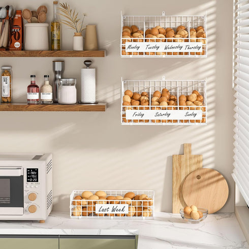 Countertop 5 3 keomaisyto Egg Holder with Dividers & DIY Nameplate to Separate Eggs, Tier Stackable Wire Storage