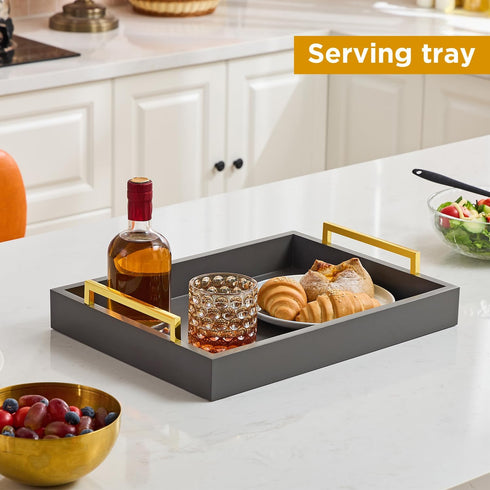 40cm x30cm Serving Trays with Handles, Grey Decorative Serving Tray, Ottoman Trays, Living Room, Bathroom, and Outdoors