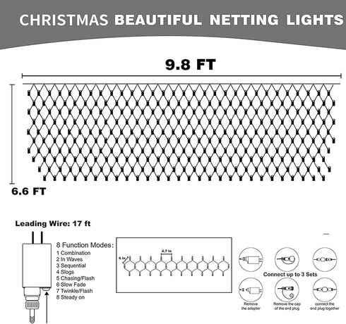 360 12FT 5 8 Dazzle Bright Christmas Net Lights, LED x FT Transparent Wire Waterproof Connectable String Lights