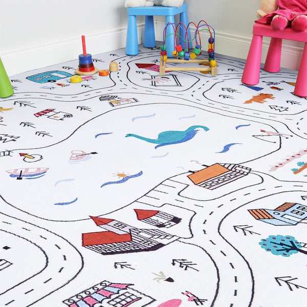 Estmy Washable City Road Map Kids Play Rugs Non Slip, 4x6 Cute Whimsical