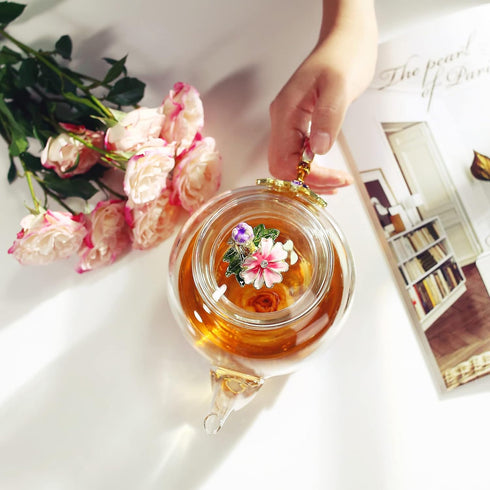 35OZ Luka Tech Enamel Glass Flower Teapot With Removable Loose Tea Leaf Infuser Tea Maker,Gifts For Women,Mom,Mothers