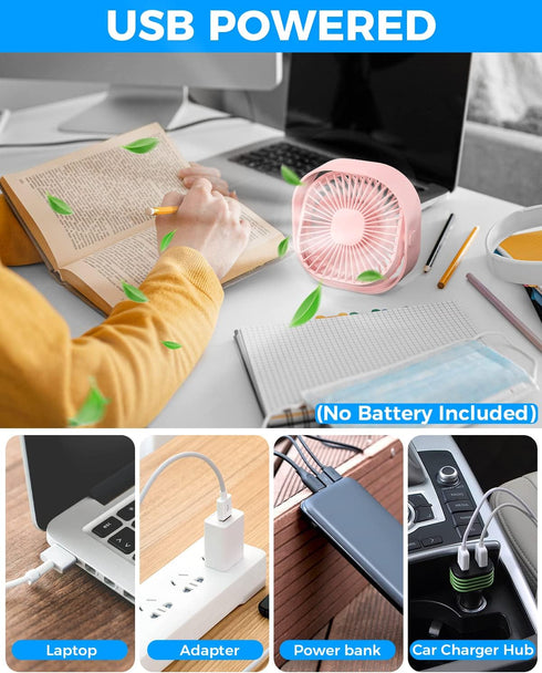 RJVW Small USB Desk Fan, 3 Speeds, 4 inch Portable Table Fan, 360° Rotatable for Home Office & Summer Gift