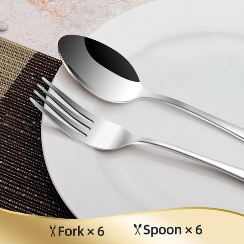 12 Pieces Spoons and Forks Set, Food Grade Stainless Steel Flatware Set, Mirror Polished, Dishwasher Safe