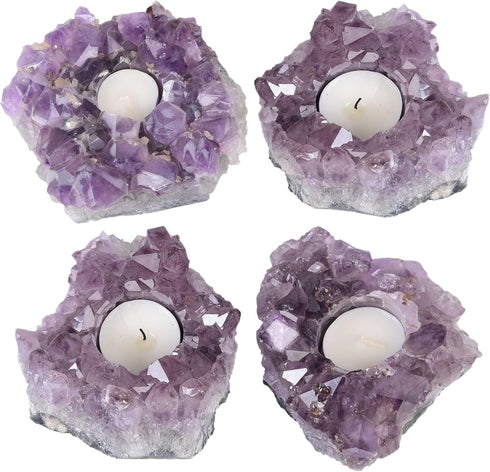 5.5 Inch JIC Gem Amethyst Candle Holder Natural Purple Crystals Candle Stand Large Amethyst Tealight Candle Holders