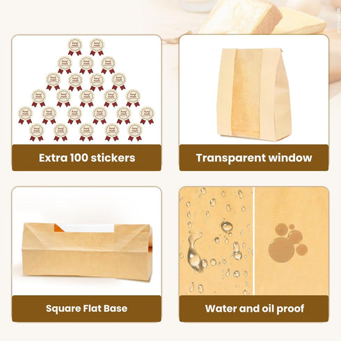 Bread Bags for Homemade Bread, 50PCS Paper Bags for Sourdough with Window for Baked Food Packaging
