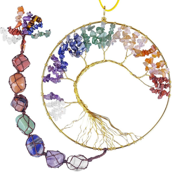 rockcloud 7 Chakras Stones Crystals Tree of Life Wall Hanger, Tumbled Gemstones Meditation Hanging Ornament for Home