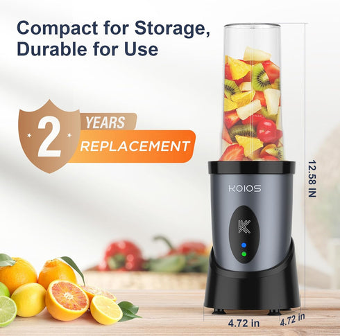 KOIOS 900W Personal Blender for Smoothies and Shakes, Includes 2 No-BPA 22 oz Portable Bottles and Lids
