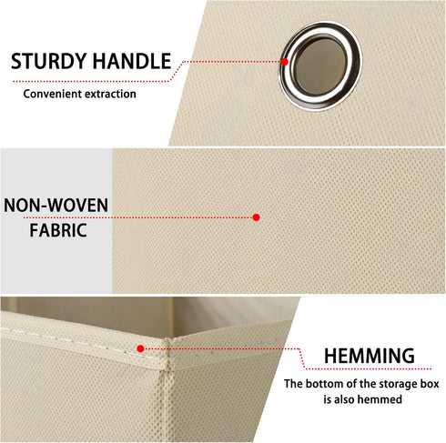 Foldable Storage Cubes Bins, 11 Inch Cloth Storage Box Organizer with Dual Handles for Home, Set of 6, Creamy-White