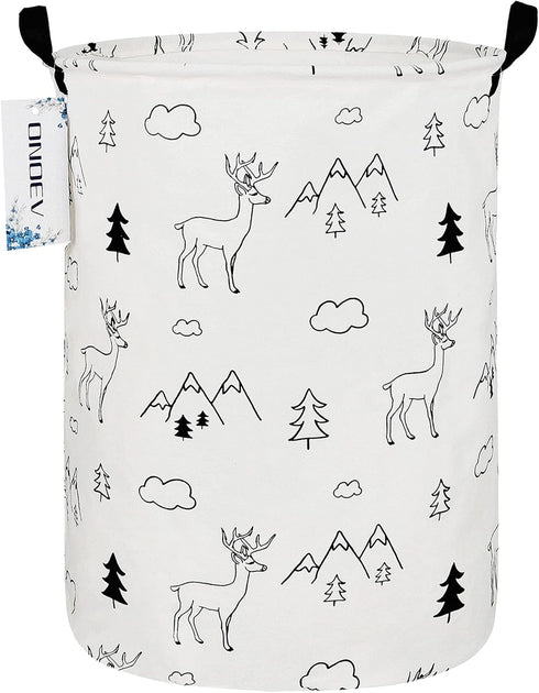 Round Fabric Storage Bin, Decorative Organizer Basket with Handles for Clothes, Books, Sundries (Forest Deer)