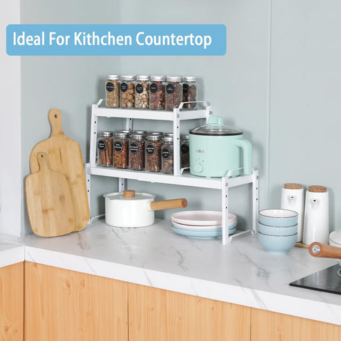 X-cosrack 2 Pack Counter 22 lbs Length:20.5" Expandable Kitchen Cabinet Shelves Organizers, Stackable Adjustable Small