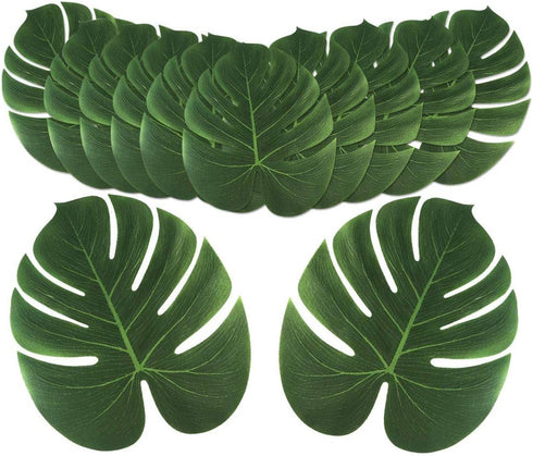 OurWarm 24pcs Large Artificial Tropical Palm Leaves, Faux Safari Leaves Monstera Fake Leaves for Birthday Party Safari