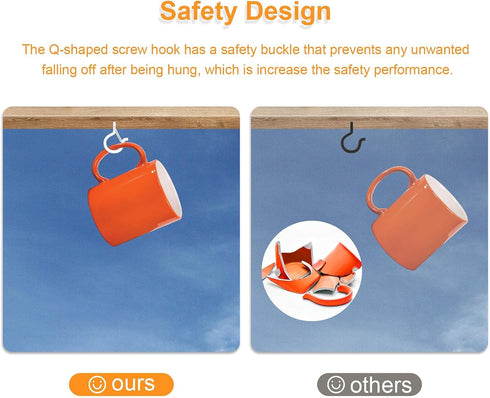 50PCS Windproof Screw Q-Hanger Hooks with Safety Buckle for Hanging Outdoor String Lights, Plants, Christmas